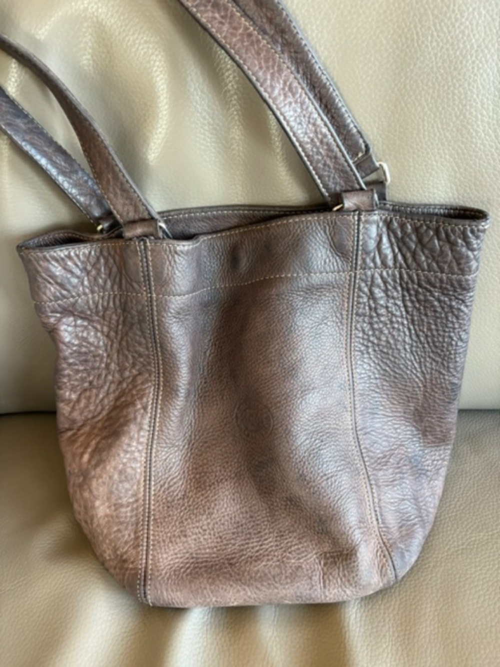 ROOTS vintage bubble grained leather shoulder tote bag dark brown